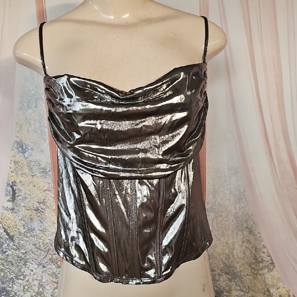 Sincerly Jules Tops - Sincerely Jules Metallic Silver Cowl Neck Top Size Large